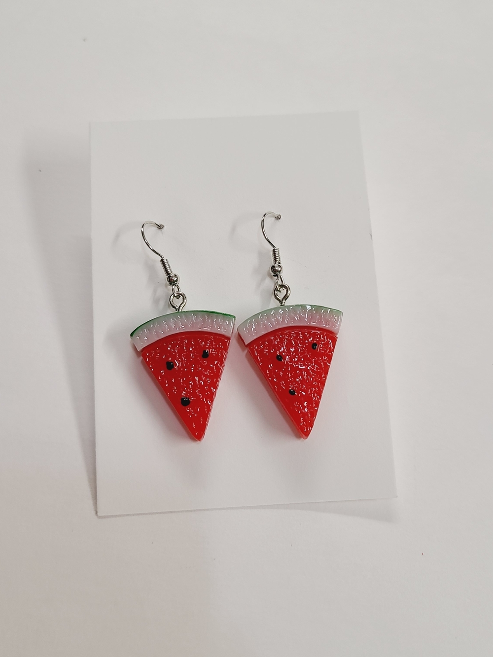 Watermelon Slice Dangle Earrings - Red Green - Unbranded